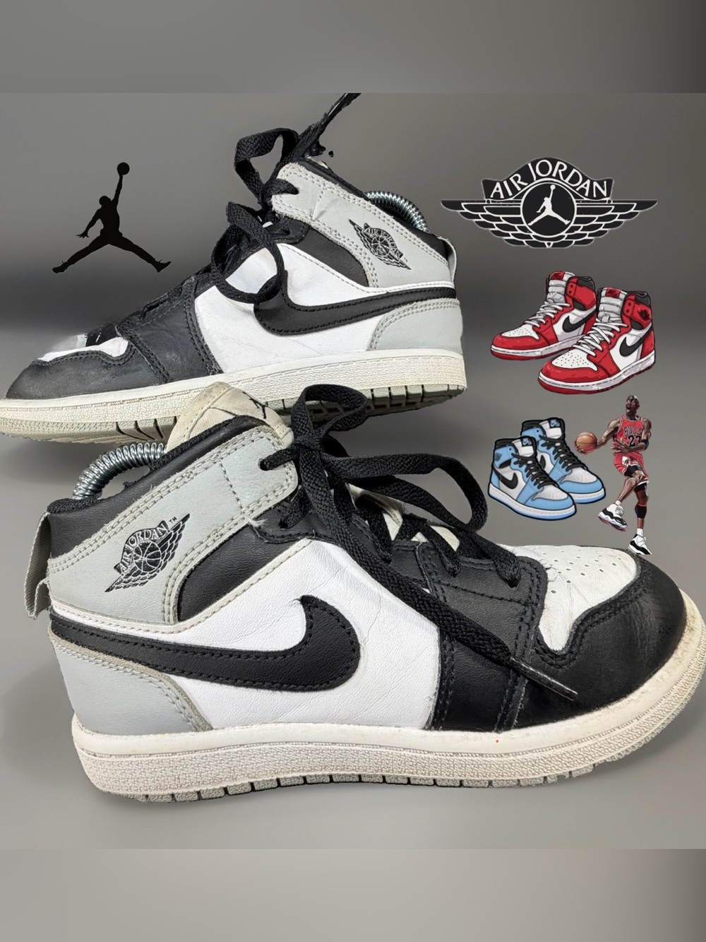 Nike Air Jordan 1 Mid SE GS Youth 2Y DQ8424-101 White Black Smoke Grey Used